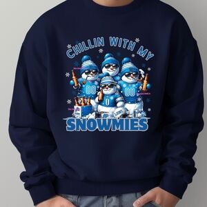 Gildan Navy Detroit Football Chillin With My Snowmies Crewneck Sweater